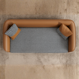 Vittoro Fusion Sofa | Tan Leather & Checkered Fabric Designer Sofa | Theom Living