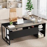Executive Office Desk with Open Storage – Black & Ash Finish | SRK Modular Furniture Co.