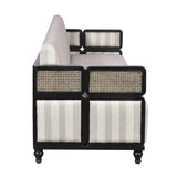 Modern Striped Fabric Sofa Set with Cane Back Accents  Living Room Seating