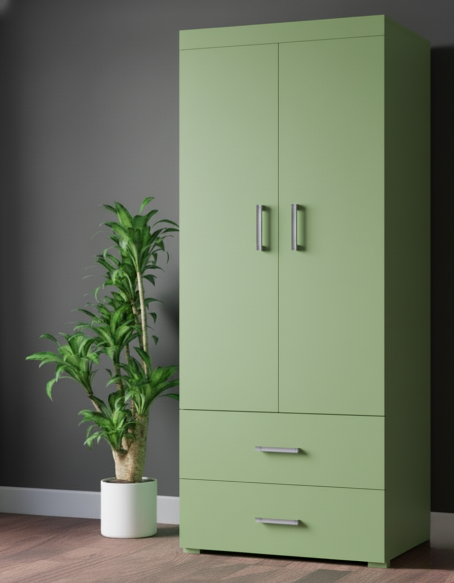 Oaklyn Compact Wooden Wardrobe with Drawers | Walnut Finish | SRK Modular Furniture