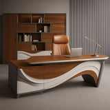 Premium Executive Office Desk | Wave Design Table with Gloss Finish & Storage | SRK Modular Furniture