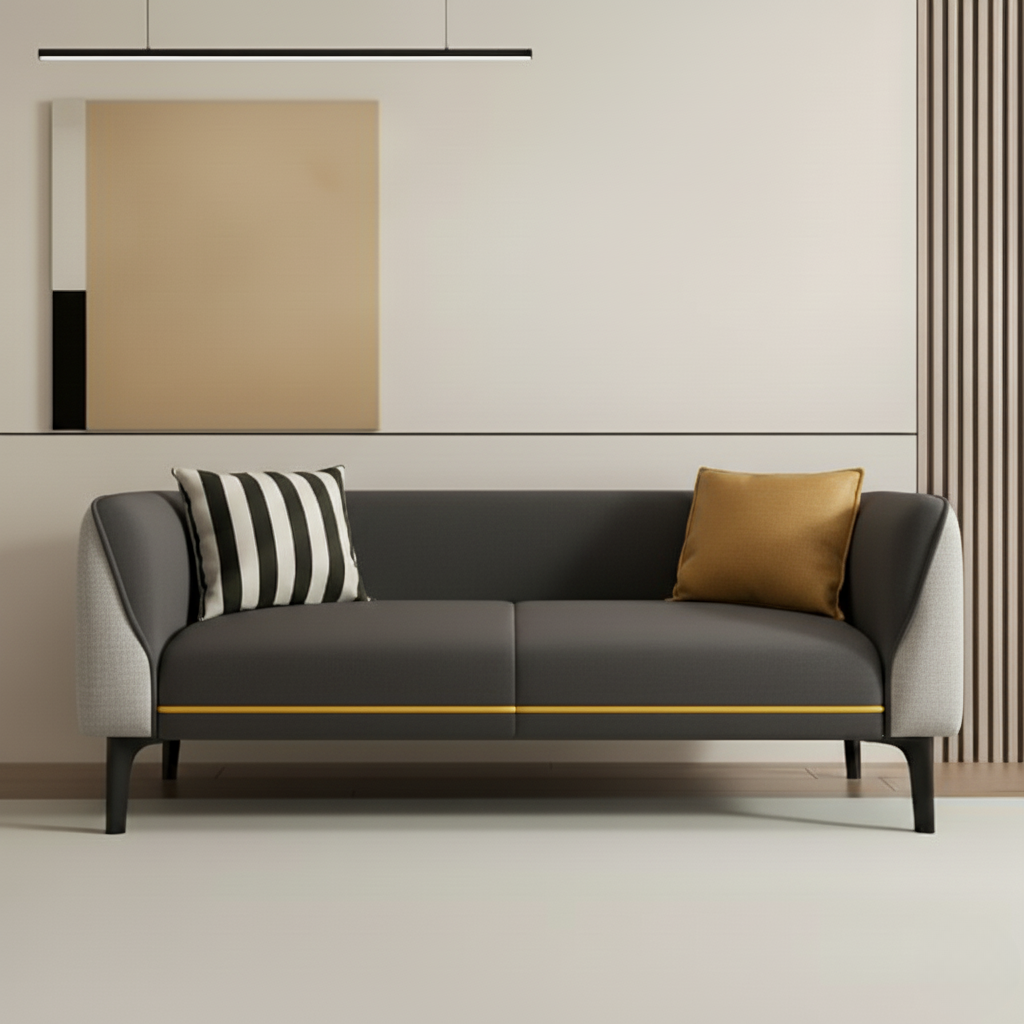 Modena Two-Tone Leather Sofa | Cream & Brown Modern Compact Sofa | Theom Living