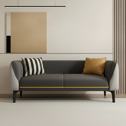 Modena Two-Tone Leather Sofa | Cream & Brown Modern Compact Sofa | Theom Living