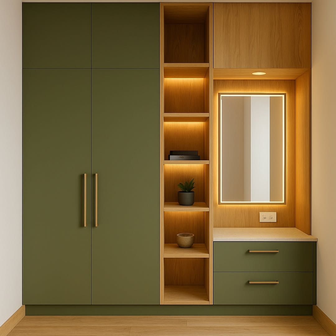 Aurelio Wardrobe with Dressing Unit | Matte Black & Oak Finish | SRK Modular Furniture