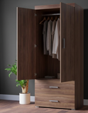 Oaklyn Compact Wooden Wardrobe with Drawers | Walnut Finish | SRK Modular Furniture