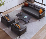 The “Aurelia Duo-Tone” Sofa Set | Premium Leatherette 3+1+1 Seater with Marble-Top Center Table