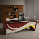 Premium Executive Office Desk | Wave Design Table with Gloss Finish & Storage | SRK Modular Furniture