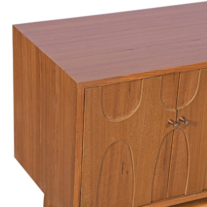 Teak Wood Sideboard with Carved Doors Mid Century Modern Media Console