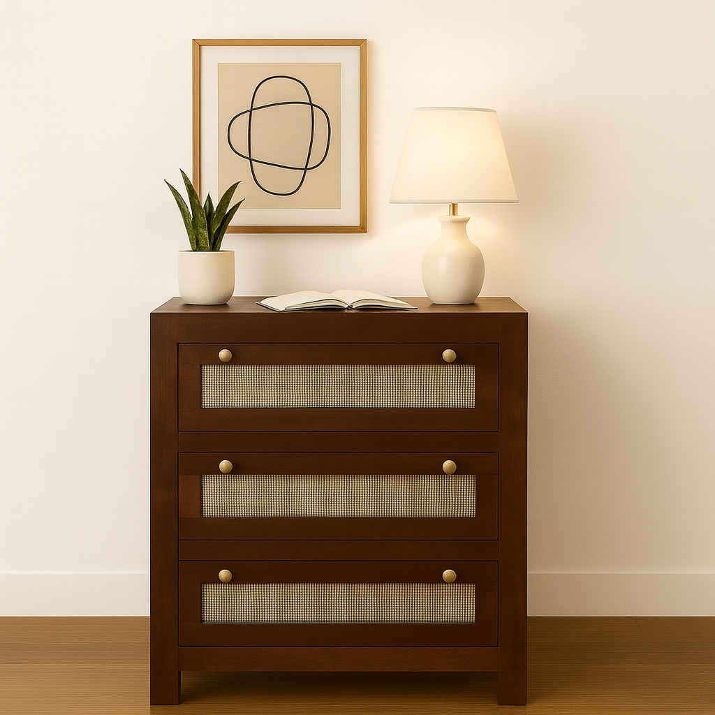 CaneAccent Modern Wooden Chest of Drawers