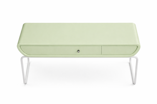 Mint Green Curved Console Table with Drawer | Modern Metal Base Entryway Table by SRK