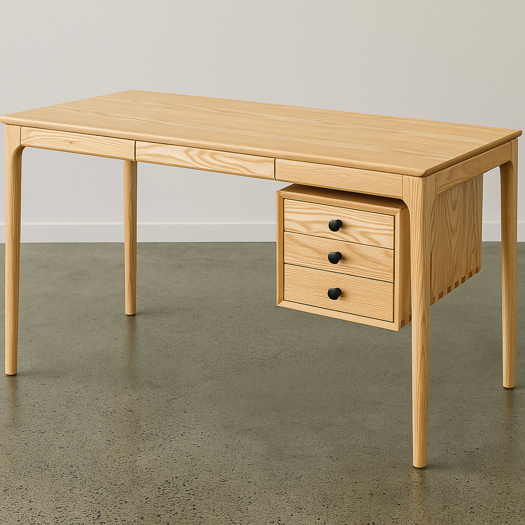 Scandinavian Solid Wood Office Desk with Storage Drawers