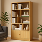 Solid Wood Bookshelf with Storage Cabinet | Modern Open Display Rack | Theom Living