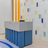Contemporary Reception Counter – Dual Tone White & Blue with Curved Front Design | SRK Modular Furniture Co.