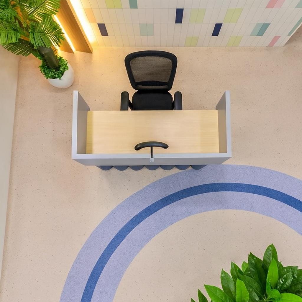 Contemporary Reception Counter – Dual Tone White & Blue with Curved Front Design | SRK Modular Furniture Co.