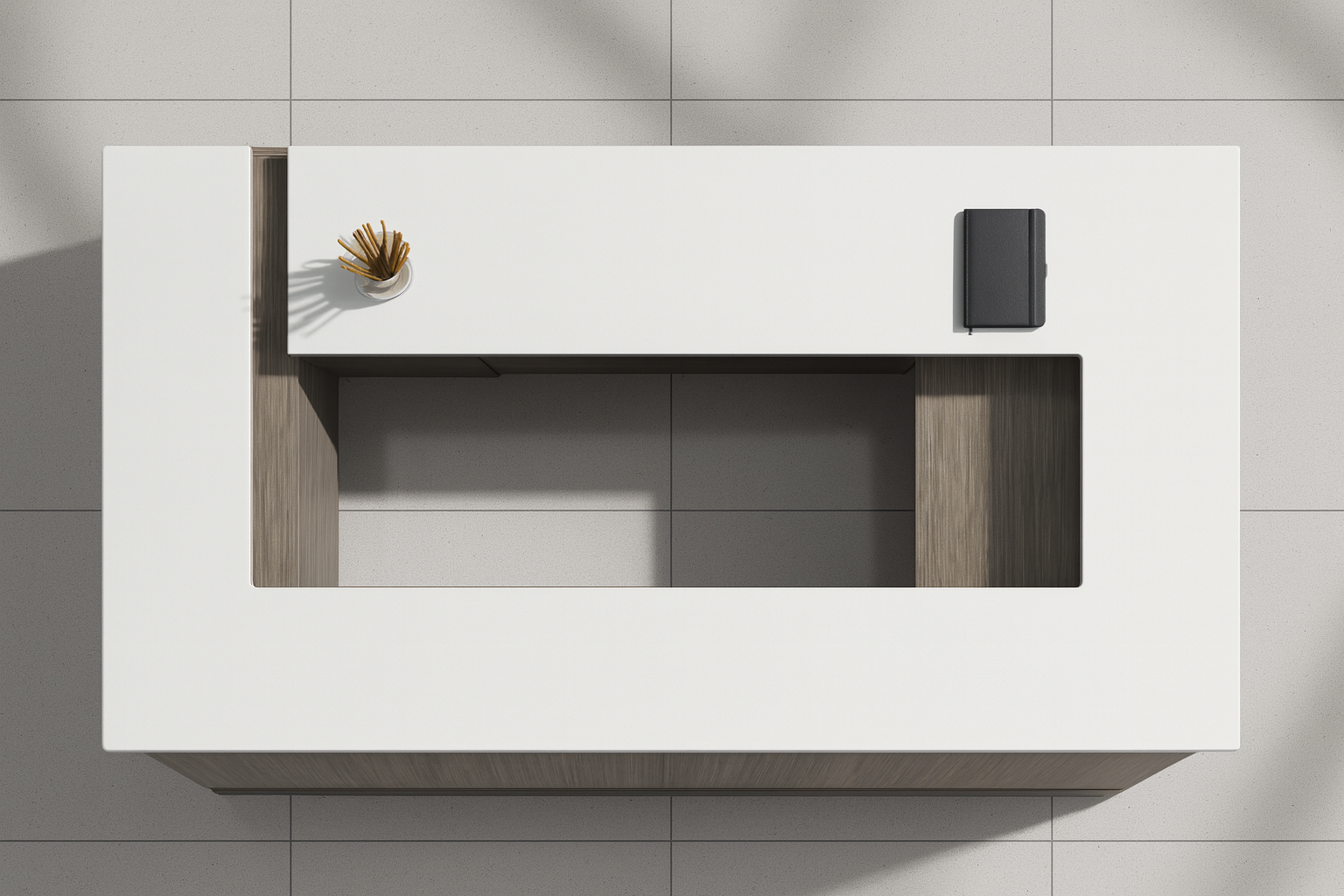Executive Reception Counter – Grey Oak with White Marble Top | SRK Modular Furniture Co.