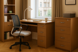 Compact Office  – Teak Finish with Keyboard Tray and Storage Drawers | SRK Modular Furniture Co.