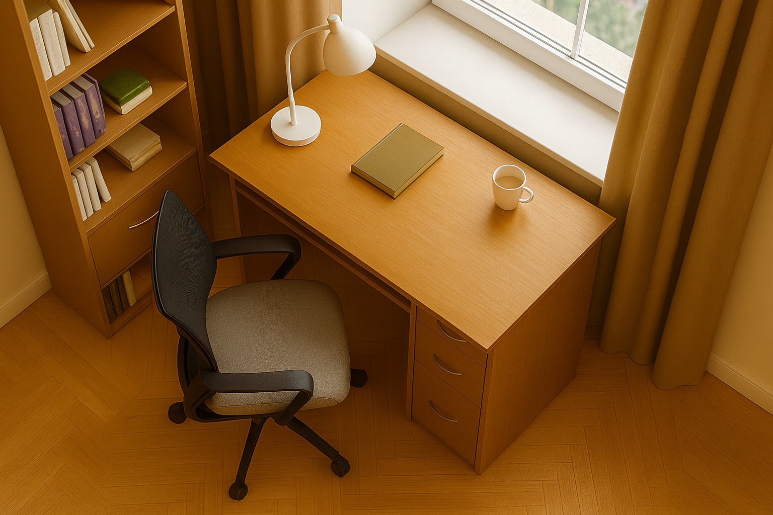 Compact Office  – Teak Finish with Keyboard Tray and Storage Drawers | SRK Modular Furniture Co.