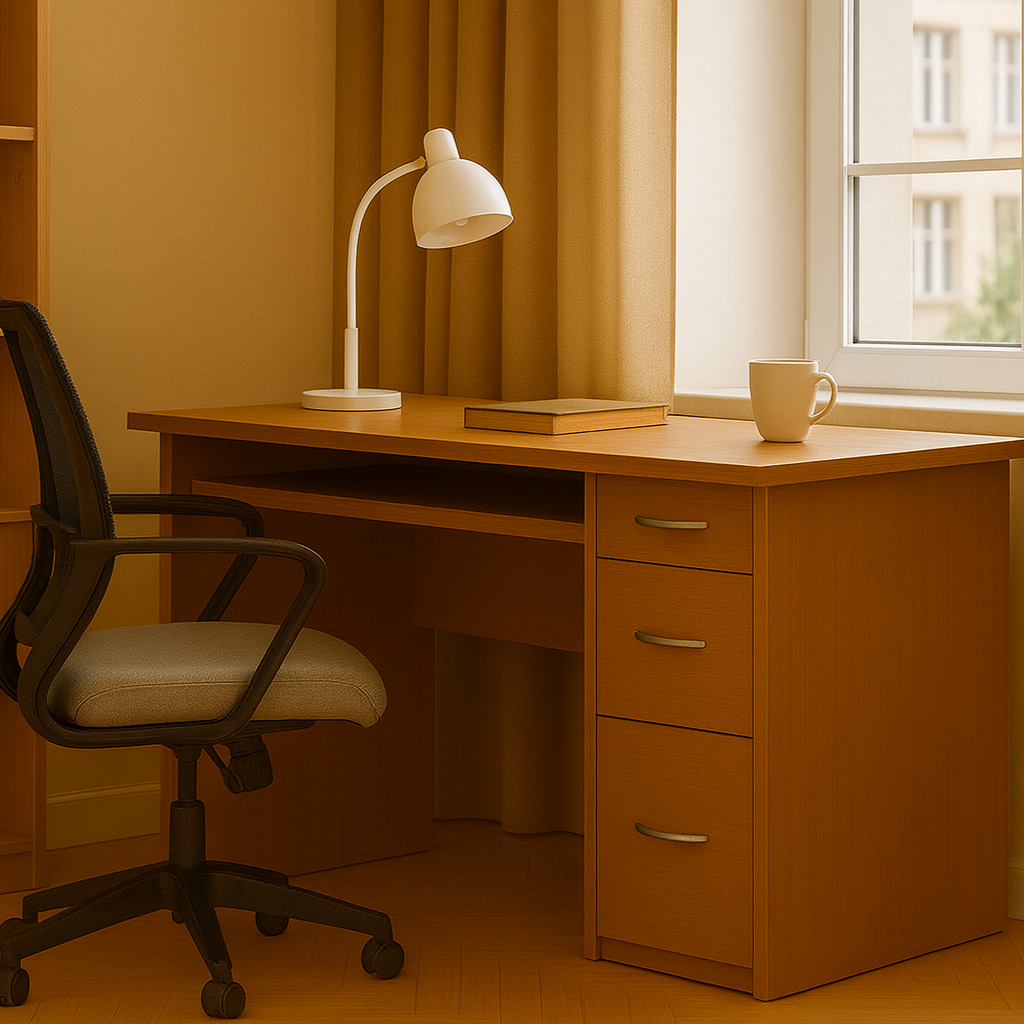 Compact Office  – Teak Finish with Keyboard Tray and Storage Drawers | SRK Modular Furniture Co.