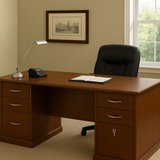 Classic Executive Wooden Office Desk – Mahogany Finish with Drawer Storage | SRK Modular Furniture Co.