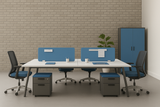 6-Seater Modular Office Workstation – White, Grey & Blue Fabric Panels | SRK Modular Furniture Co.