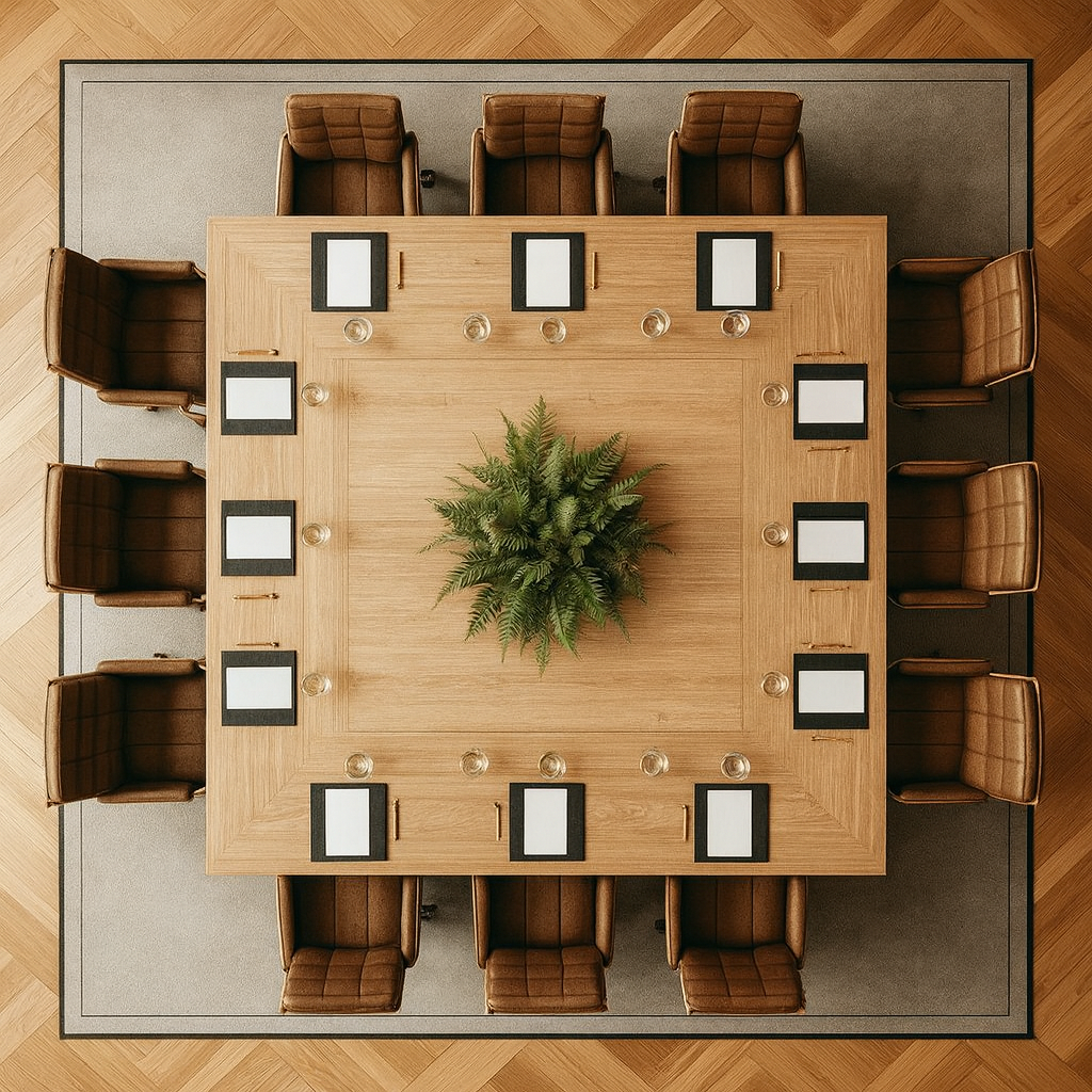 Executive Square Conference Table – Oak Finish with Central Planter Space | SRK Modular Furniture Co.
