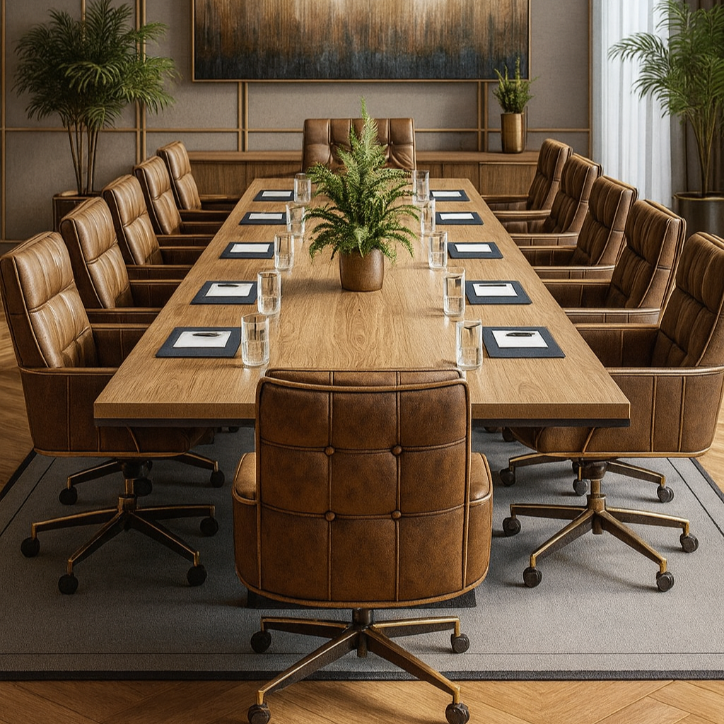 Executive Square Conference Table – Oak Finish with Central Planter Space | SRK Modular Furniture Co.