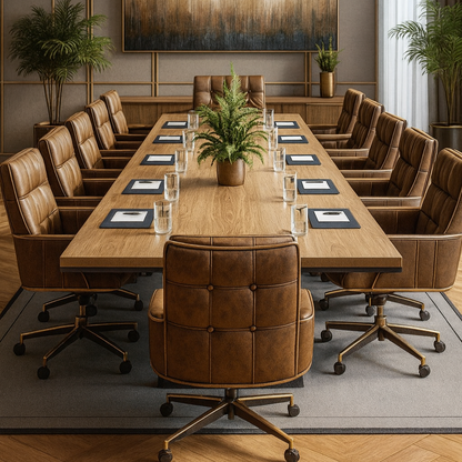 Executive Square Conference Table – Oak Finish with Central Planter Space | SRK Modular Furniture Co.