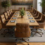 Executive Square Conference Table – Oak Finish with Central Planter Space | SRK Modular Furniture Co.