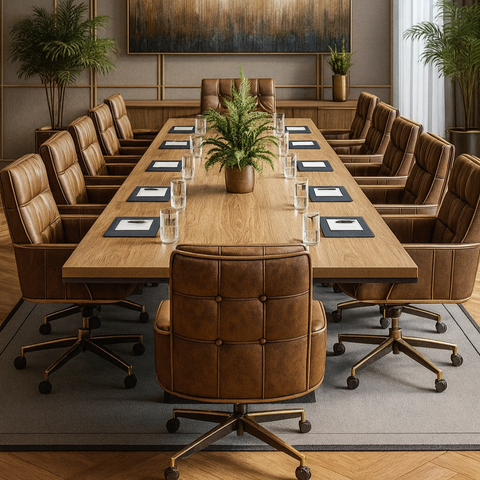 Executive Square Conference Table – Oak Finish with Central Planter Space | SRK Modular Furniture Co.