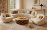 The “Lunara Curve” Sofa Set | Modern Round Lounge Sofa & Armchair Collection in Cream Beige