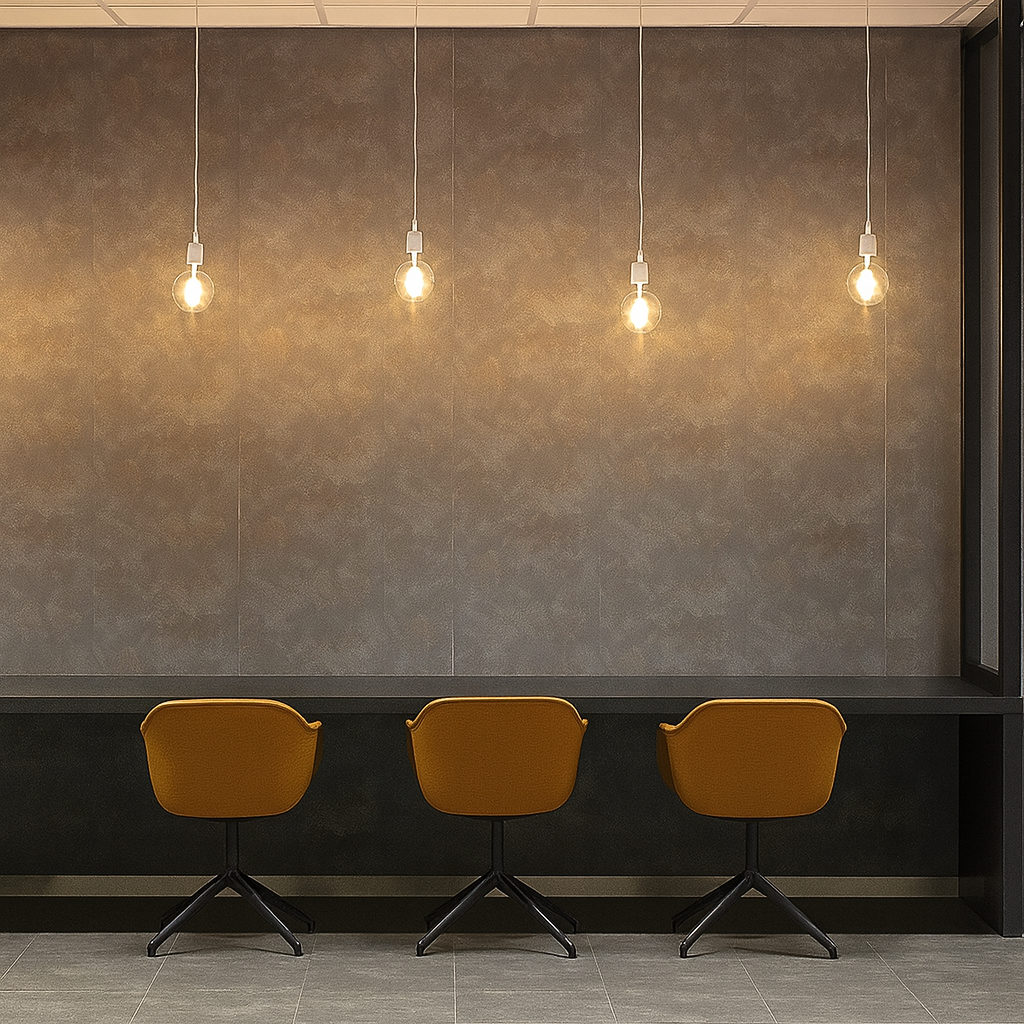 4-Seater Minimal Bar-Style Workstation | Black Counter Desk with Mustard Chairs | Modern Office & Café Setup by SRK Furniture