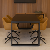 Modern 6-Seater Meeting & Discussion Table | Black Metal Frame with Walnut Top | SRK Modular Furniture
