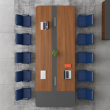 16-Seater Premium Conference Table | Dual-Tone Walnut & Black Boardroom Desk | SRK Modular Furniture