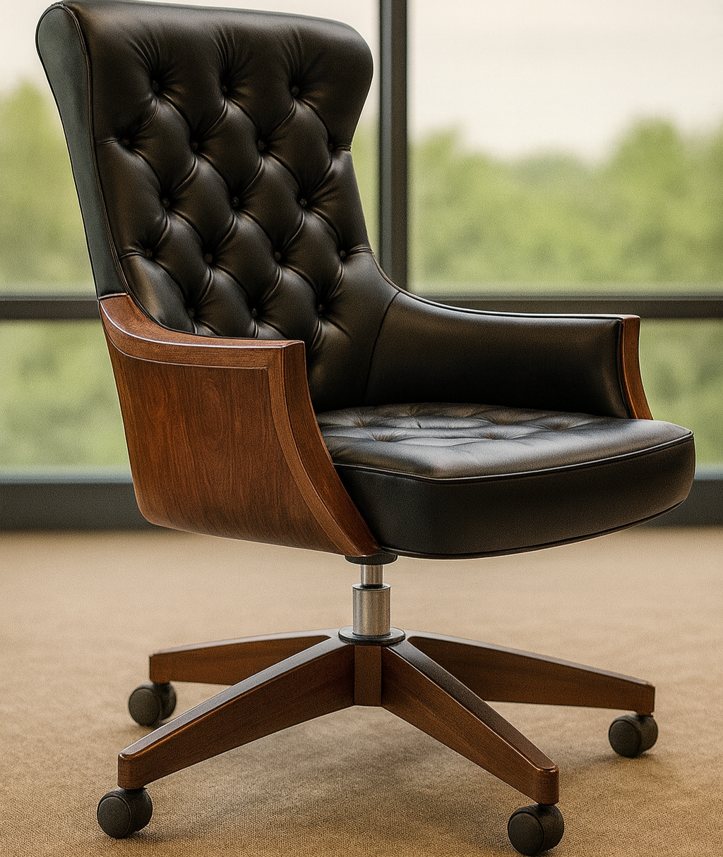 Executive Leather Office Chair | Solid Wood Frame & Tufted High-Back Design | SRK Modular Furniture