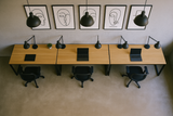 Modern 6-Seater Office Workstation Set | Teak Finish Tabletop & Black Metal Frame | Premium Modular Office Furniture by SRK Furniture