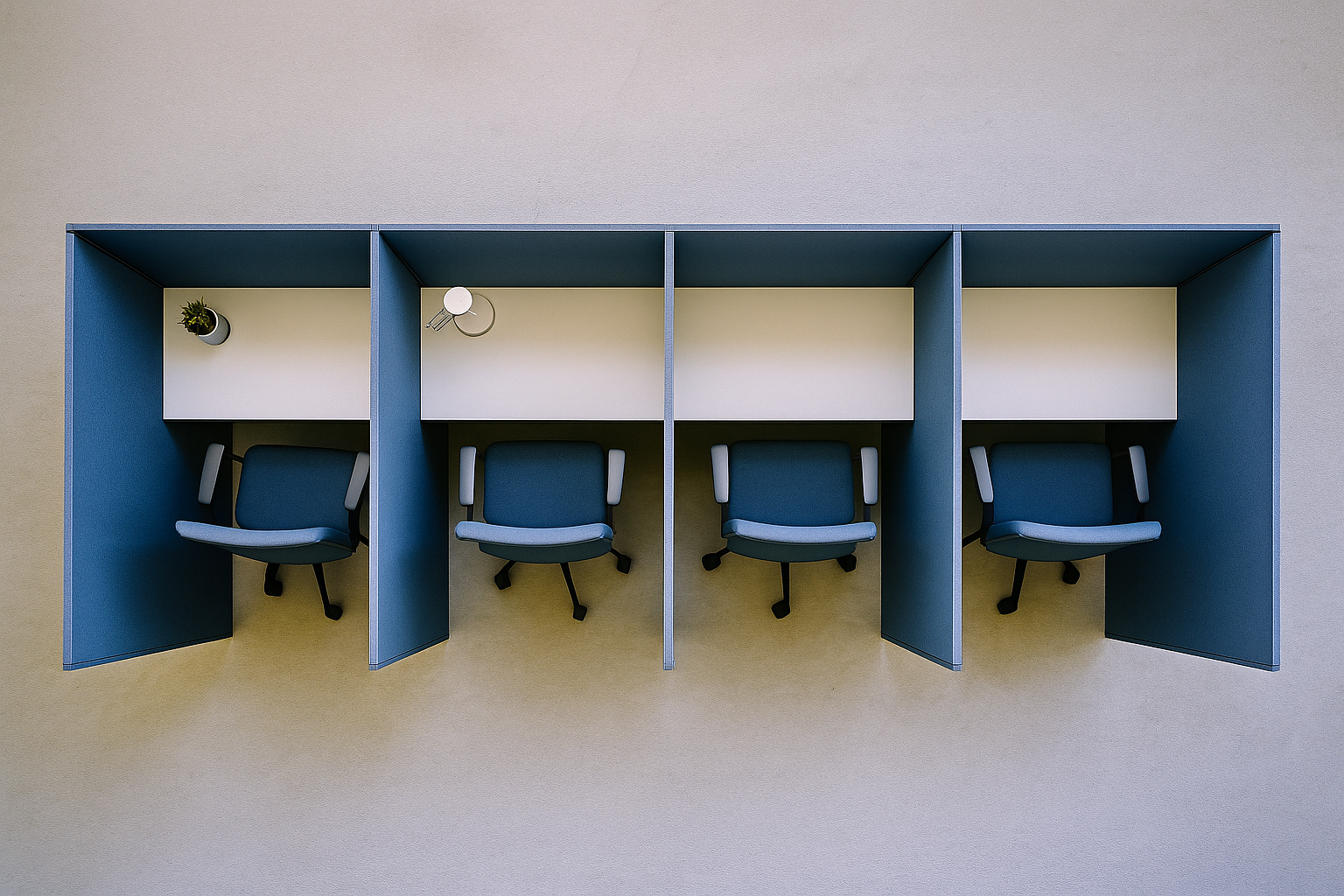 Premium 4-Seater Office Workstation with Acoustic Panels | Blue Privacy Cubicle Desk | Modular Office Furniture by SRK Furniture