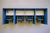 Premium 4-Seater Office Workstation with Acoustic Panels | Blue Privacy Cubicle Desk | Modular Office Furniture by SRK Furniture