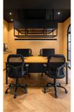 Modern 6-Seater Executive Office Workstation | Teak Finish Desk with Black Frame | Premium Modular Office Furniture by SRK Furniture