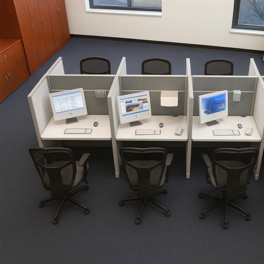 Compact 4-Seater Office Cubicle Workstation | Grey Partition Desk | Modular Office Furniture by SRK Furniture