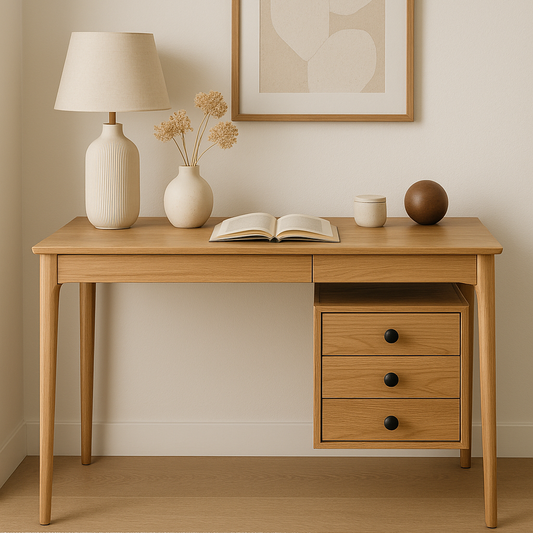 Scandinavian Solid Wood Office Desk with Storage Drawers