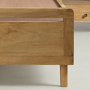 Sereno Solid Wood Bed with Cane Headboard & Matching Side Tables