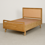 Sereno Solid Wood Bed with Cane Headboard & Matching Side Tables