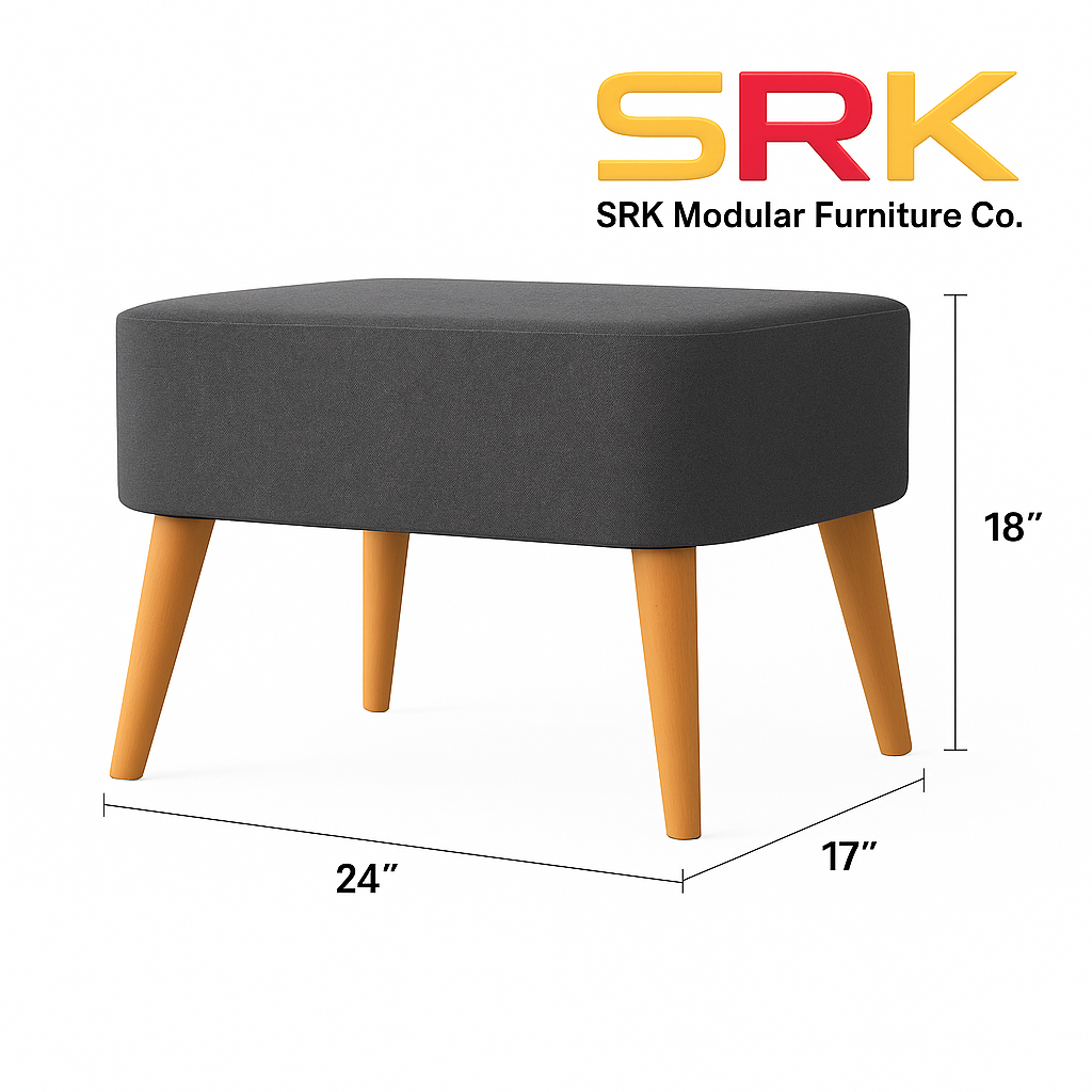 Minimal Rectangular Ottoman Stool | Black Fabric with Wooden Legs | Theom Living