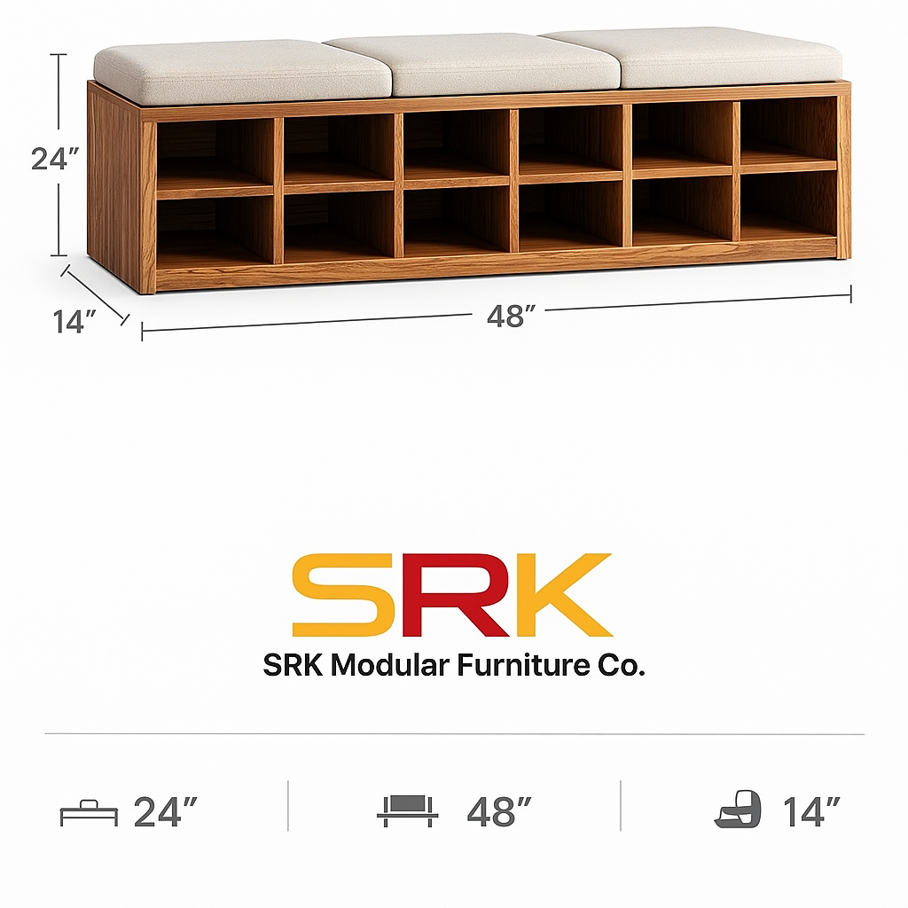 Wooden Shoe Rack Bench with Cushion Seat | 12-Pair Storage Organizer | Theom Living