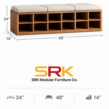 Wooden Shoe Rack Bench with Cushion Seat | 12-Pair Storage Organizer | Theom Living