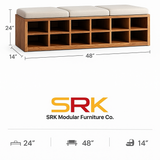 Wooden Shoe Rack Bench with Cushion Seat | 12-Pair Storage Organizer | Theom Living