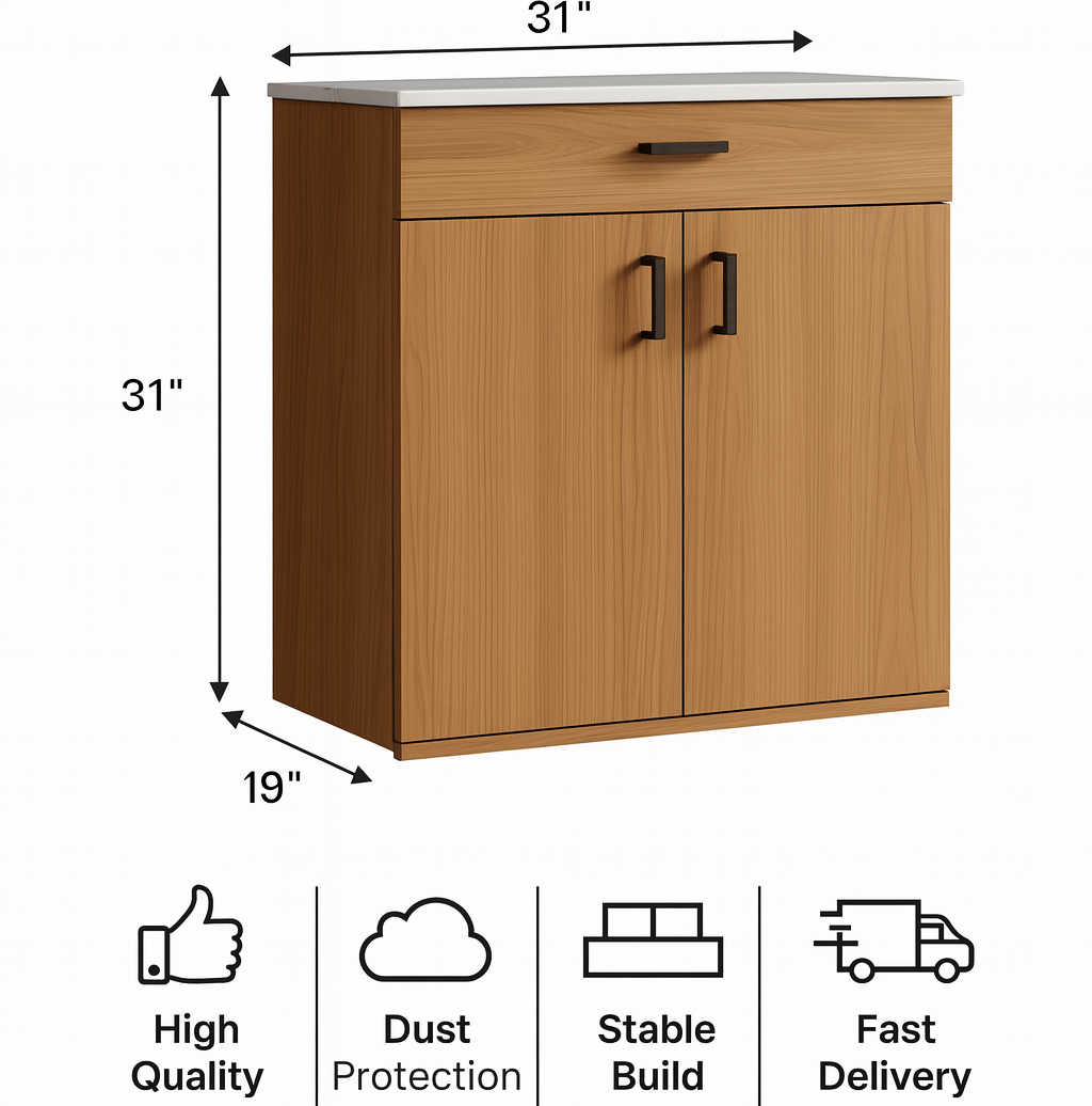 4-SELF  Wooden Shoe Cabinet with Drawer | Closed Storage Unit | Theom Living