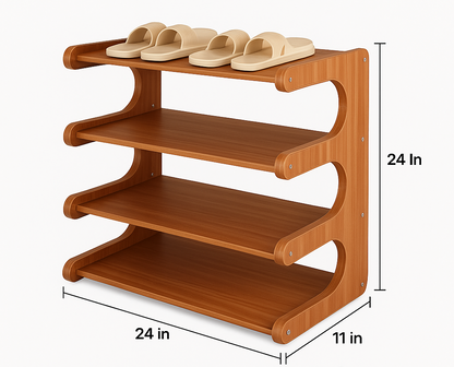Compact 3-Tier Wooden Shoe Rack | Natural Finish Footwear Organizer | Theom Living