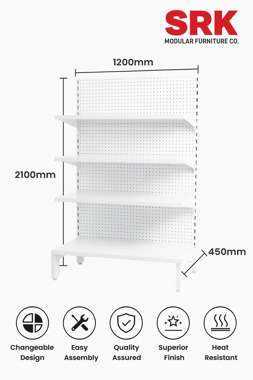 Perforated Display Rack | Heavy-Duty Metal Retail Shelving Unit | SRK Modular Furniture