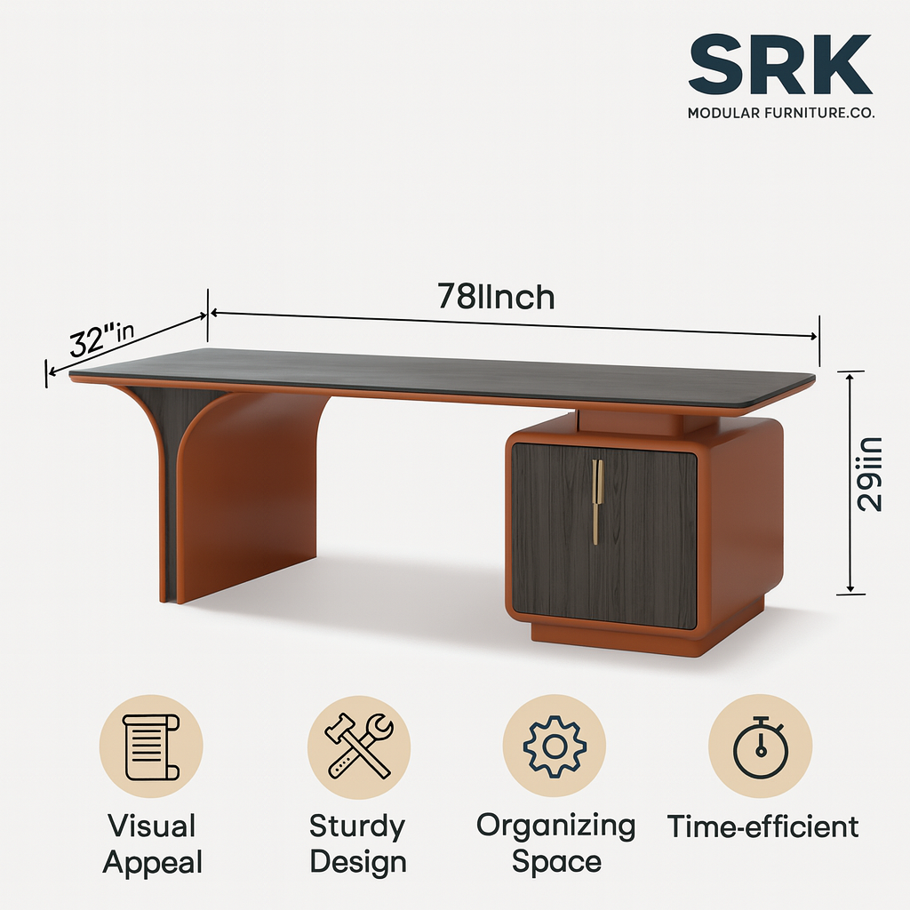 Luxury Executive Office Desk | Modern Curved Design Table with Storage Cabinet | SRK Modular Furniture